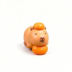 Cartoon Capybara Figurine Lying On Persimmon Car Dashboard Ornament