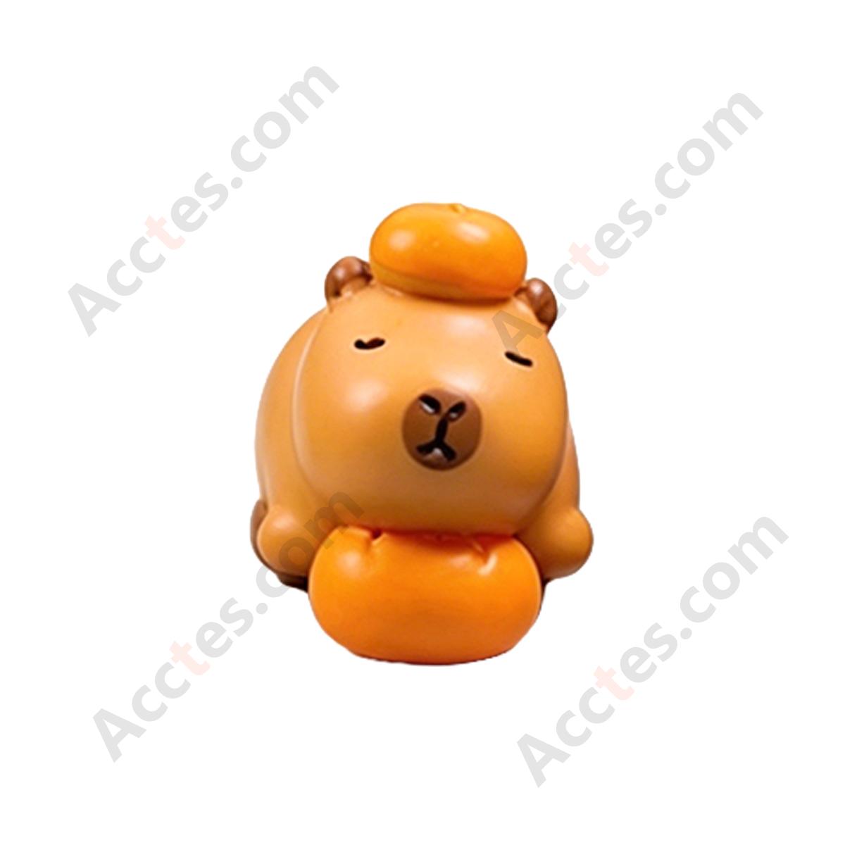Cartoon Capybara Figurine Lying On Persimmon Car Dashboard Ornament
