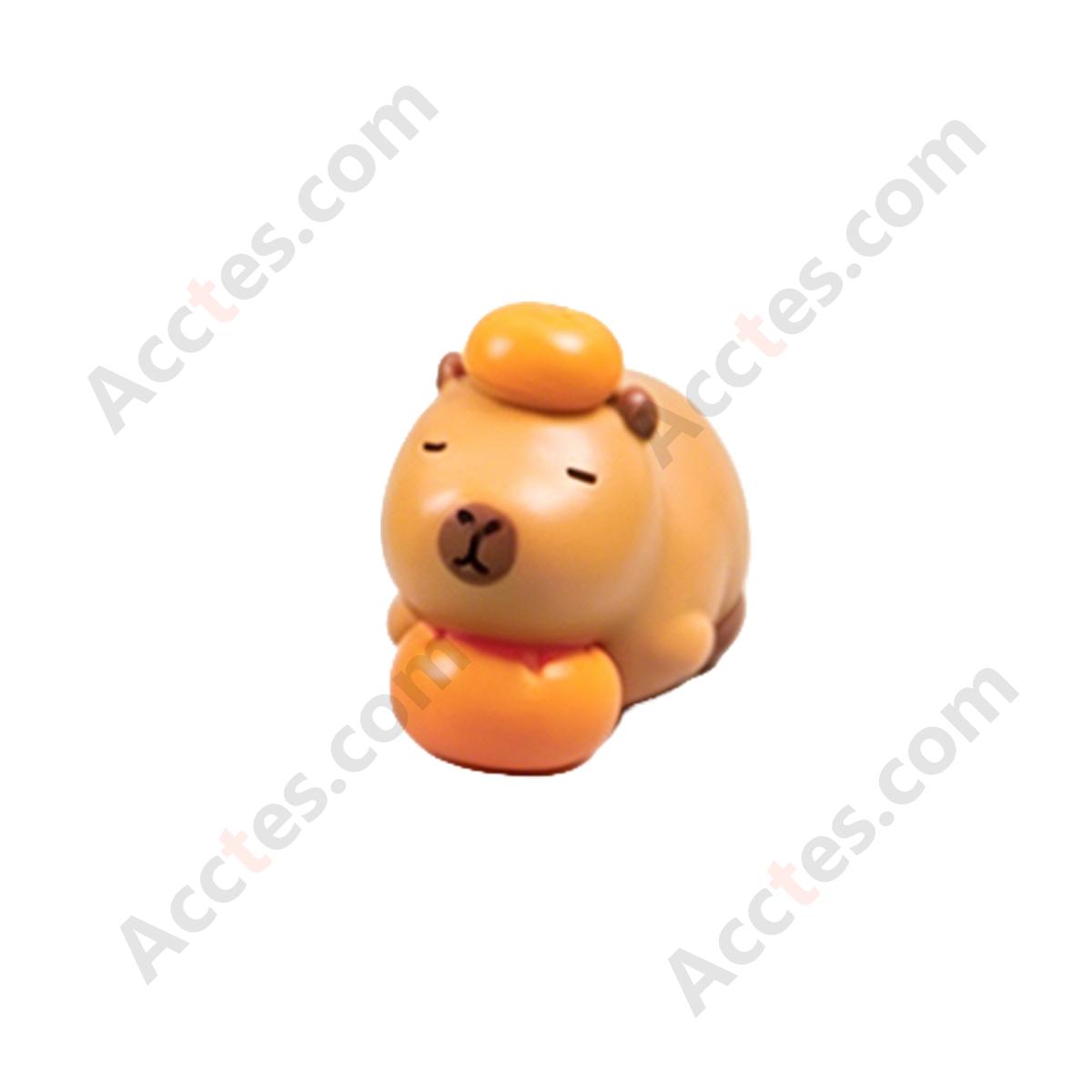 Cartoon Capybara Figurine Lying On Persimmon Car Dashboard Ornament