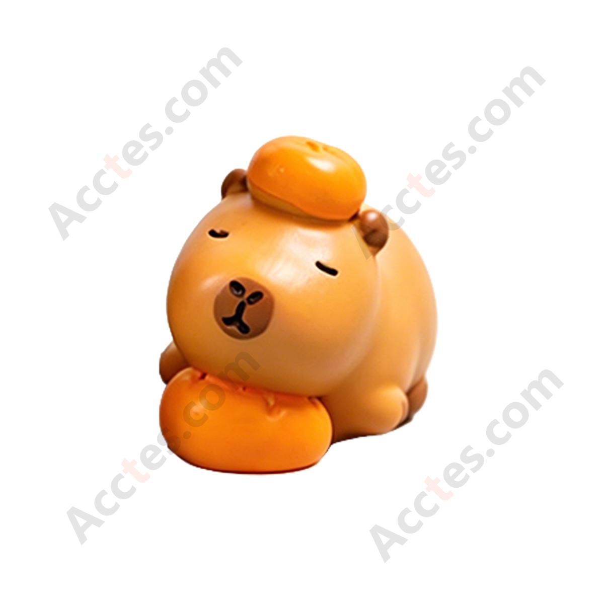 Cartoon Capybara Figurine Lying On Persimmon Car Dashboard Ornament