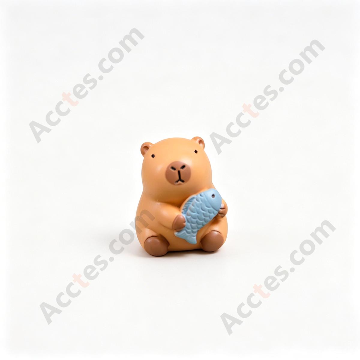 Cartoon Capybara Holding Fish Car Dashboard Figurine