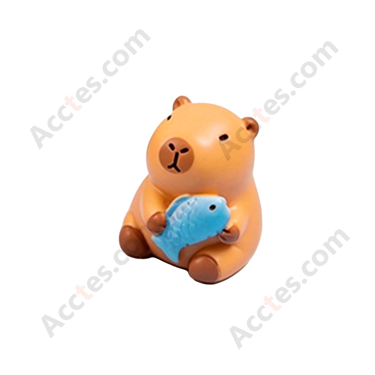 Cartoon Capybara Holding Fish Car Dashboard Figurine