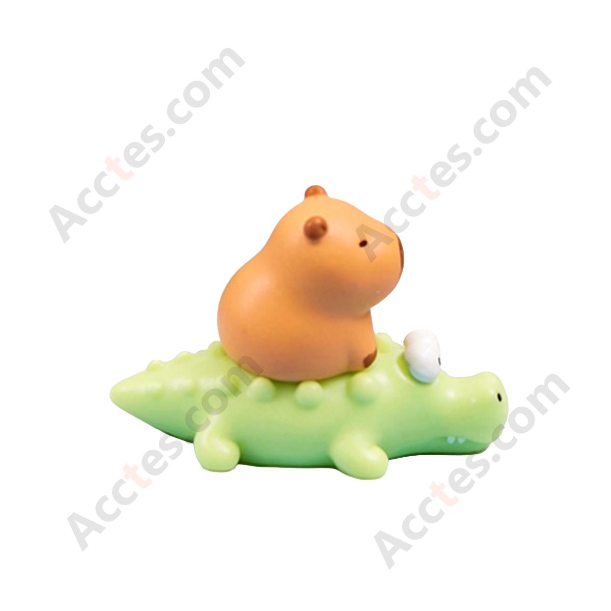 Cartoon Capybara With Crocodile Mini Figurine Set Car Dashboard Ornament