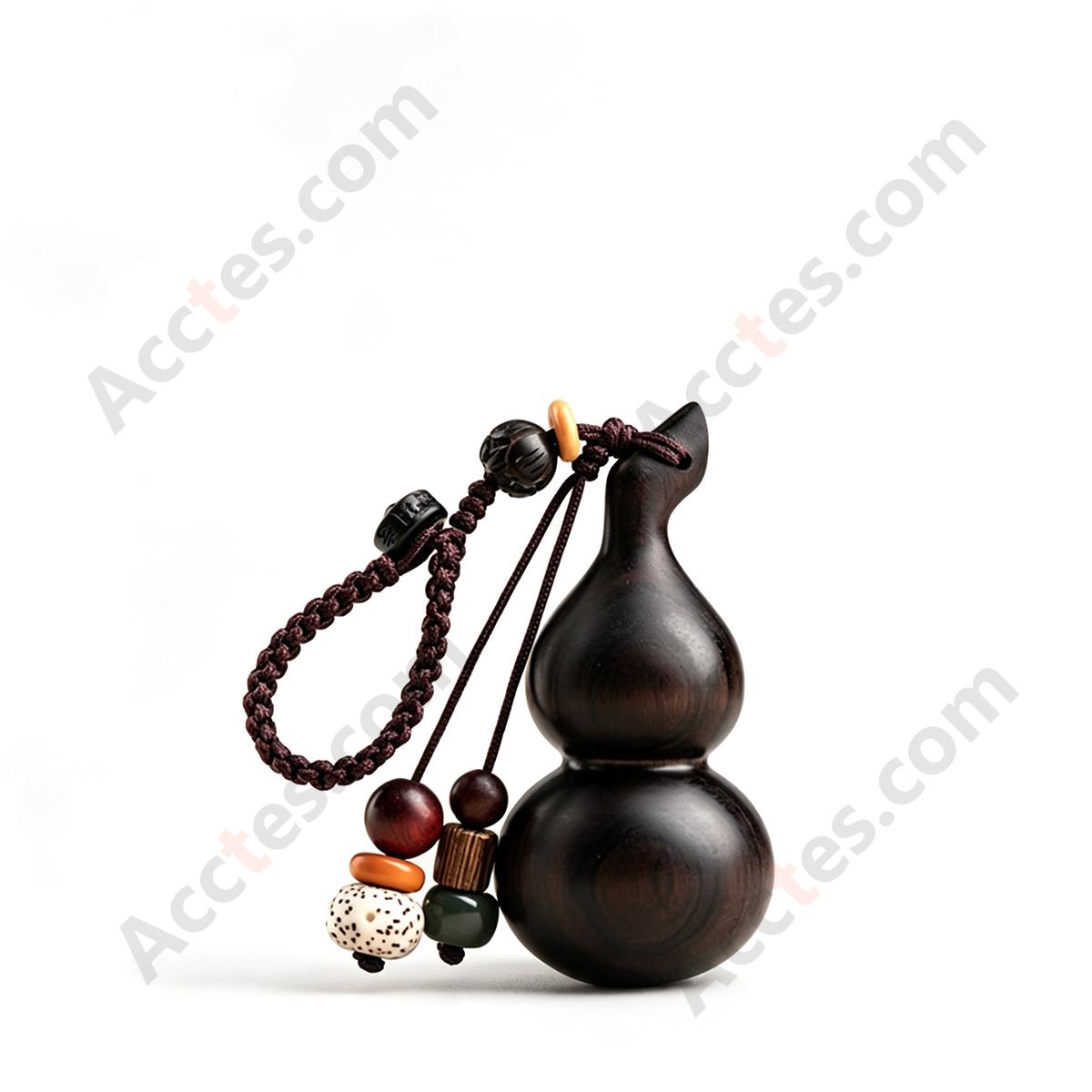 Large Ebony Wood Gourd Pendant with Hanging Loop Charm Ornament
