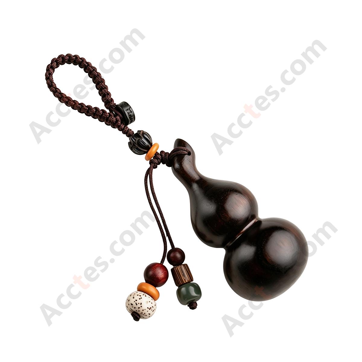 Large Ebony Wood Gourd Pendant with Hanging Loop Charm Ornament