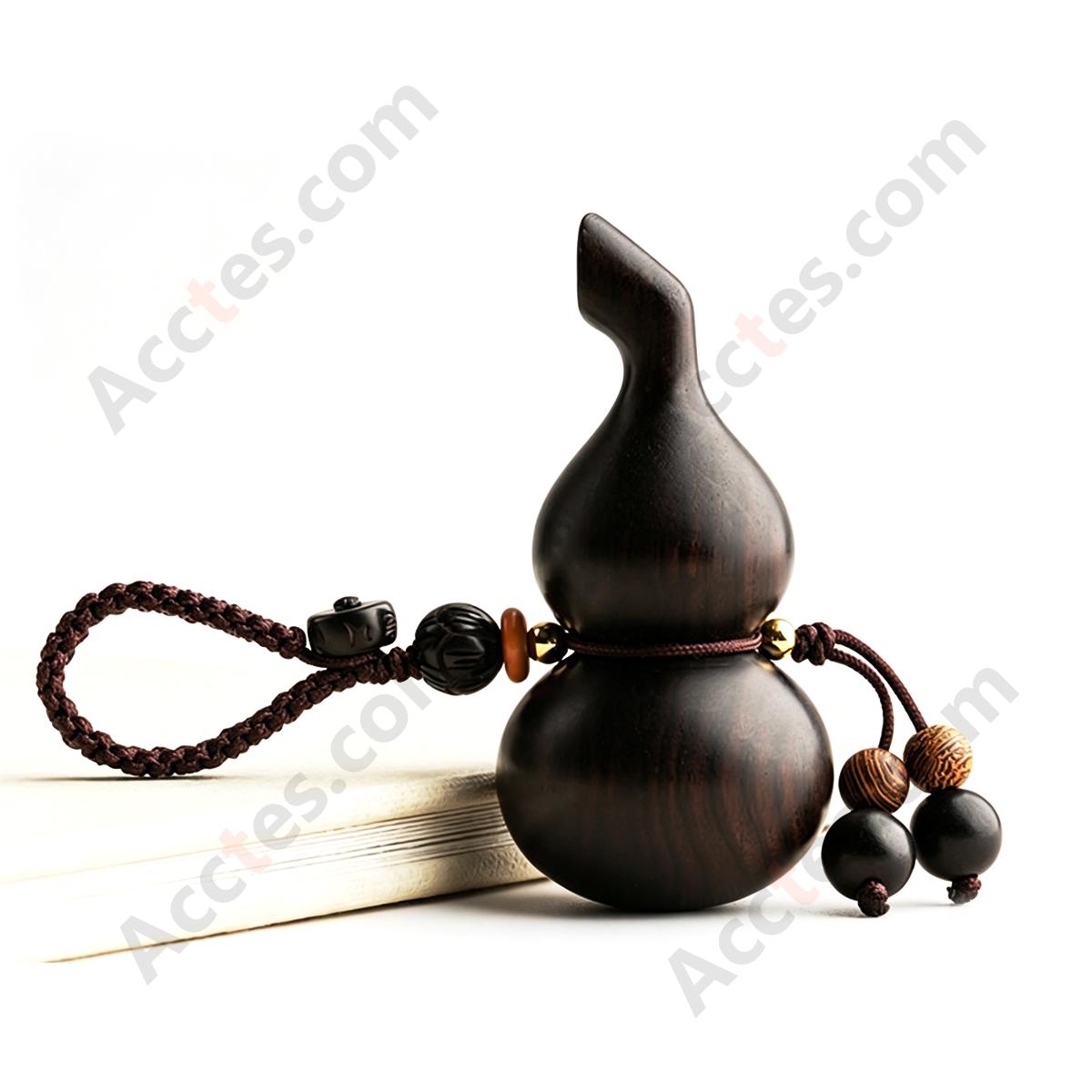 Large Ebony Wood Gourd Pendant with Hanging Loop Charm Ornament