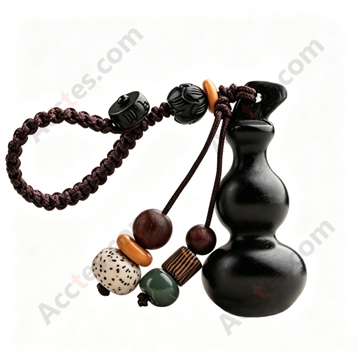 Small Ebony Wood Gourd Pendant with Hanging Loop Charm Ornament