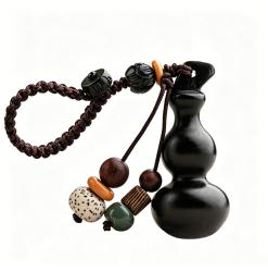 Small Ebony Wood Gourd Pendant with Hanging Loop Charm Ornament