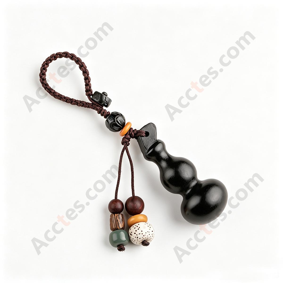 Small Ebony Wood Gourd Pendant with Hanging Loop Charm Ornament