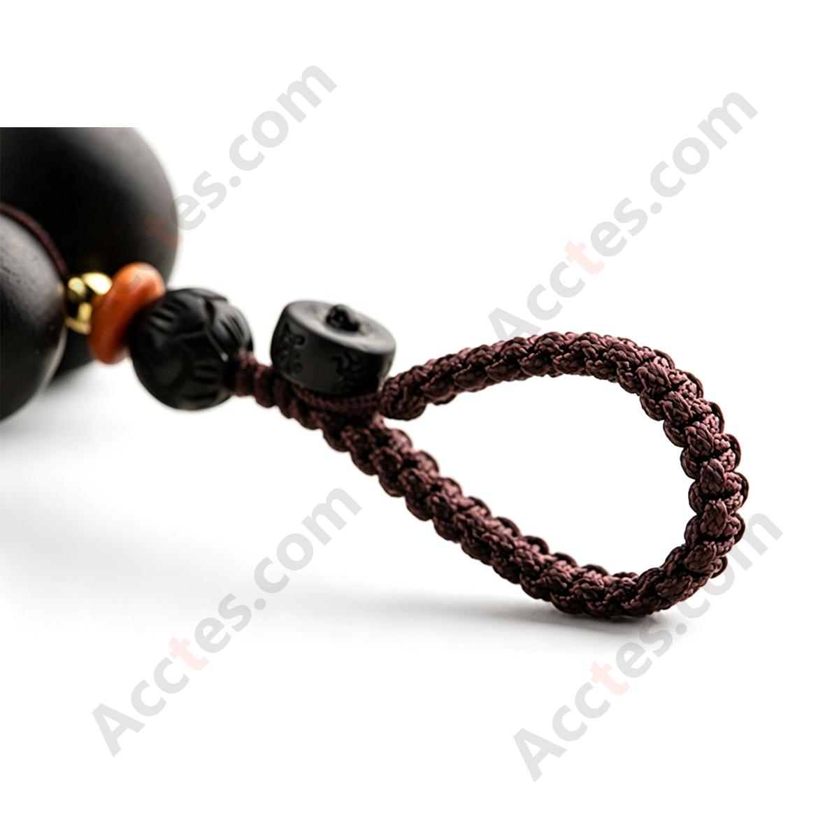 Large Ebony Wood Gourd Pendant with Cinnabar Inlay Charm Ornament
