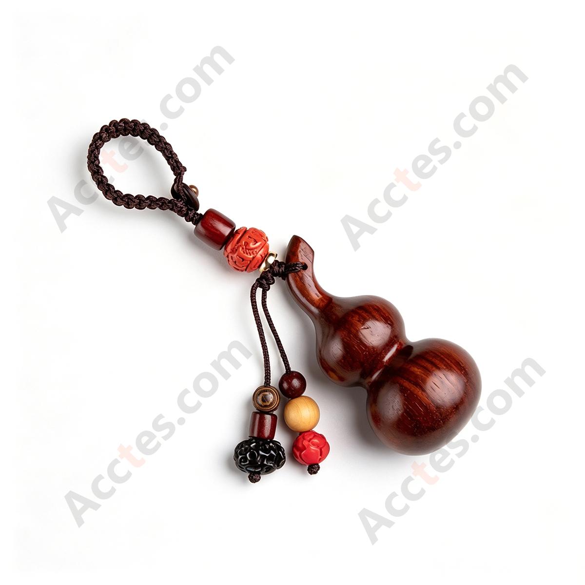 Large Purple Sandalwood Gourd Pendant with Cinnabar Inlay