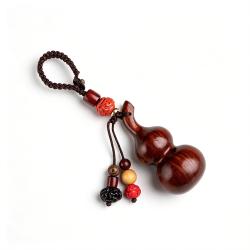 Large Purple Sandalwood Gourd Pendant with Cinnabar Inlay