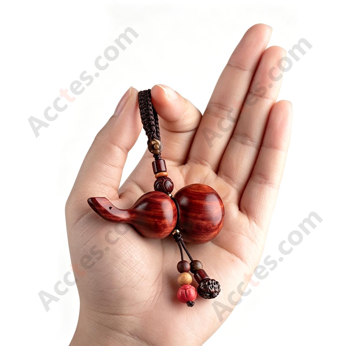 Large Purple Sandalwood Gourd Pendant with Cinnabar Inlay