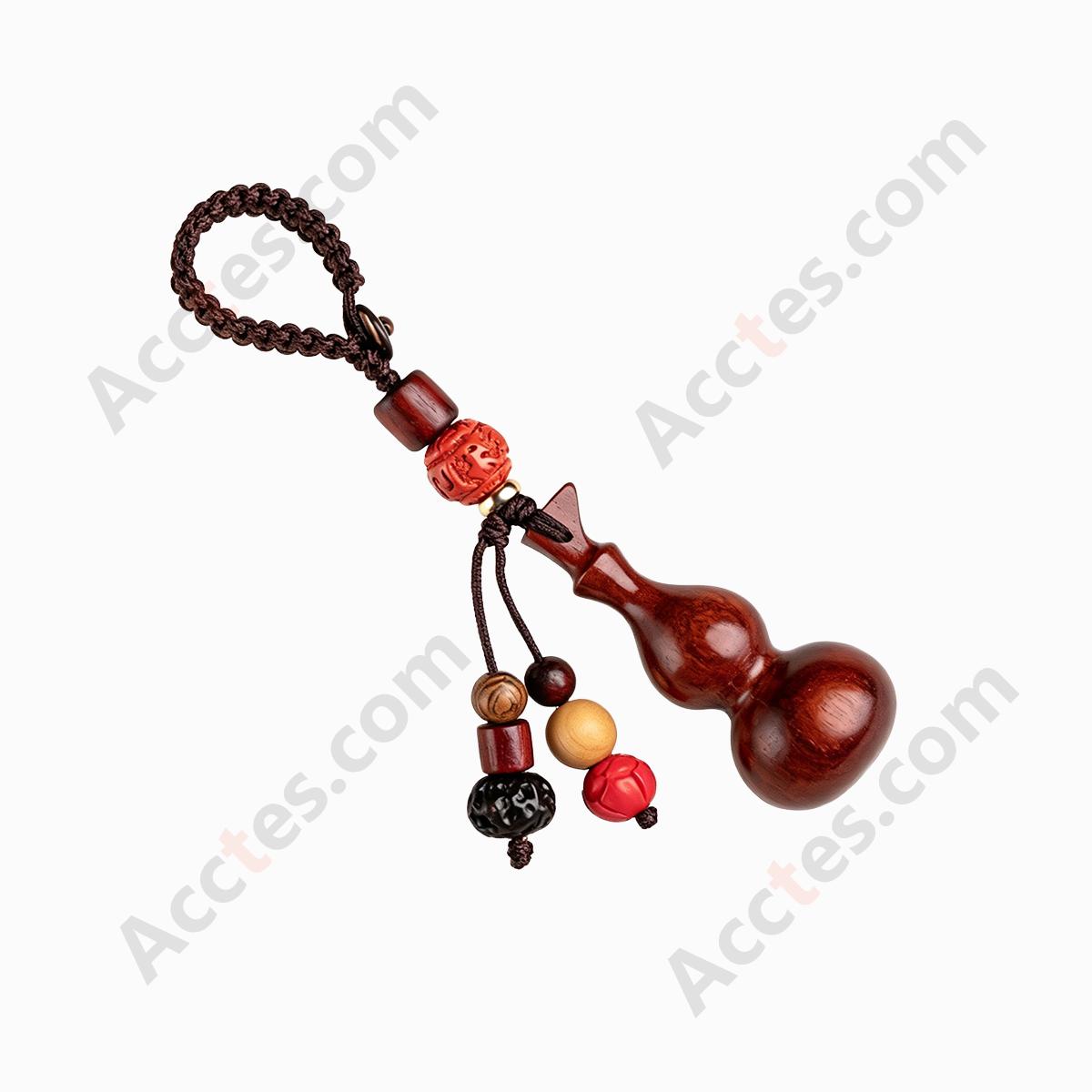 Small Purple Sandalwood Gourd Pendant with Cinnabar Inlay