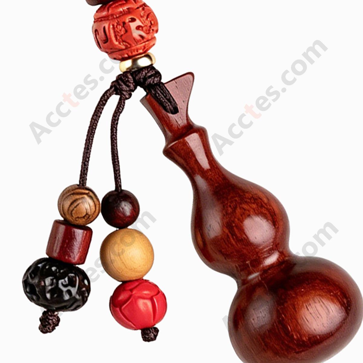 Small Purple Sandalwood Gourd Pendant with Cinnabar Inlay