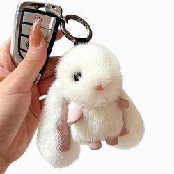 White Plush Bunny Handmade Car Keychain Hanging Ornament