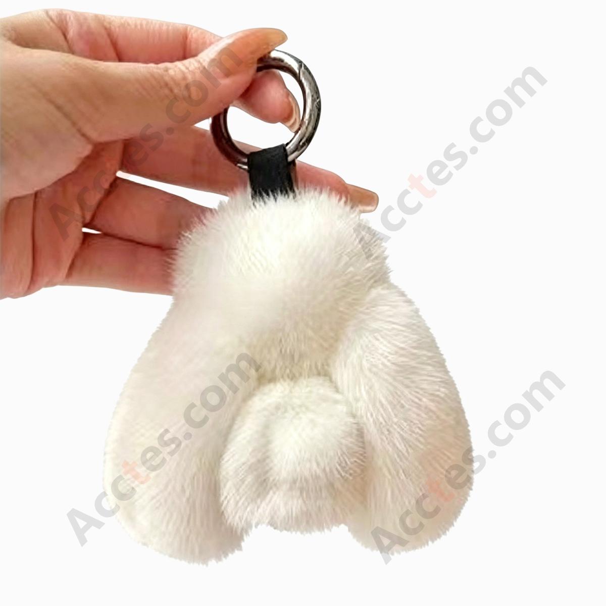 White Plush Bunny Handmade Car Keychain Hanging Ornament