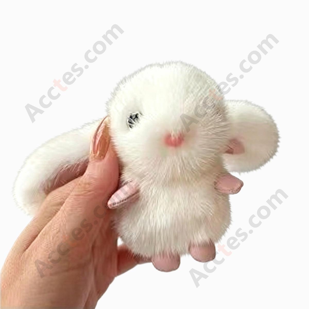 White Plush Bunny Handmade Car Keychain Hanging Ornament