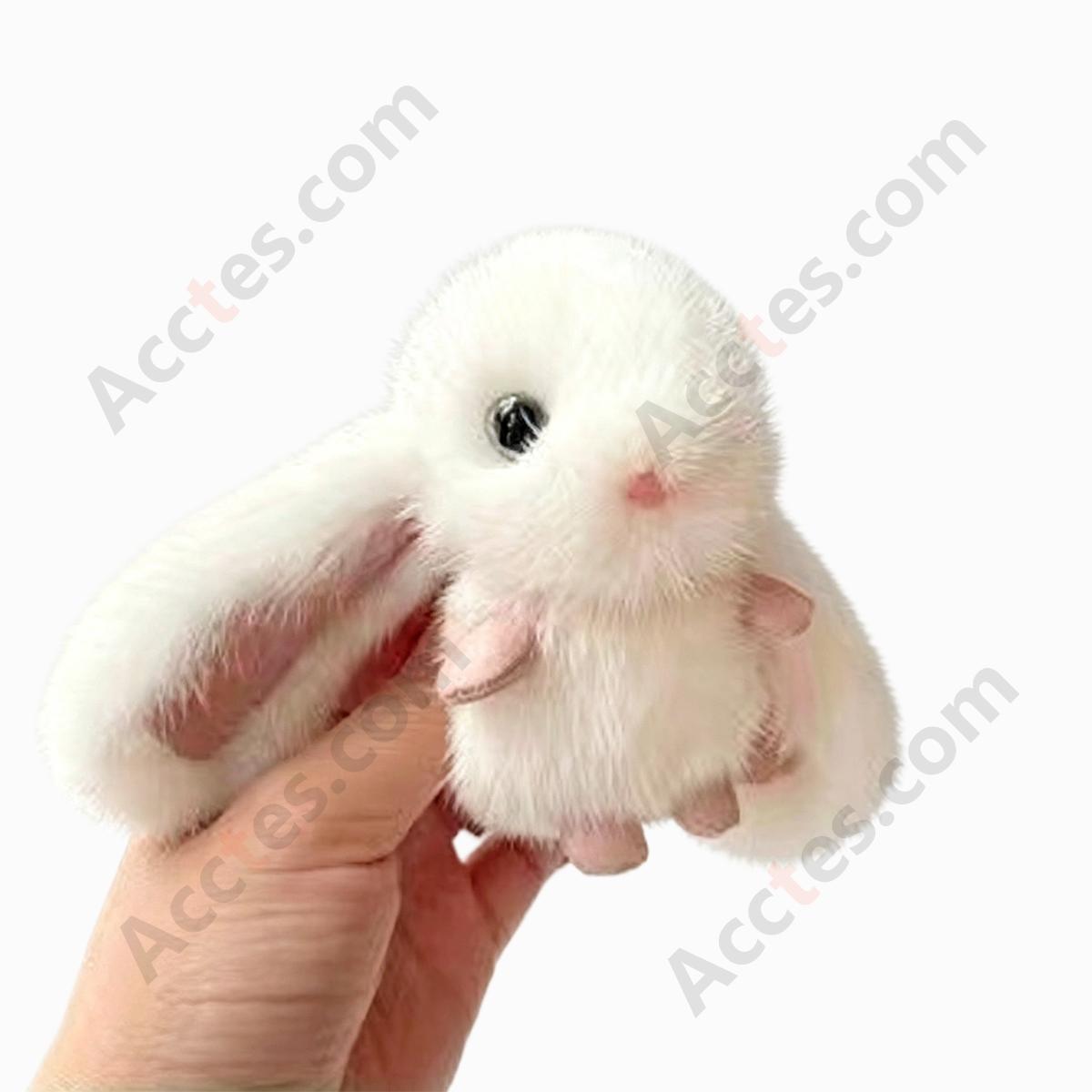 White Plush Bunny Handmade Car Keychain Hanging Ornament