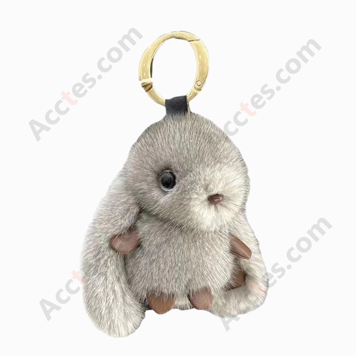 Gray Plush Bunny Handmade Car Keychain Hanging Ornament