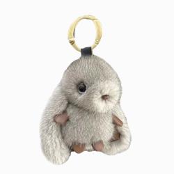 Gray Plush Bunny Handmade Car Keychain Hanging Ornament