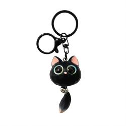 Black 3D Resin Cute Big-Eyed Cat Head Car Keychain