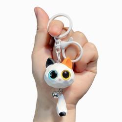 3D Resin Cute Big-Eyed Cat Head Car Keychain with Heterochromatic Eyes