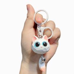 White 3D Resin Cute Big-Eyed Cat Head Car Keychain