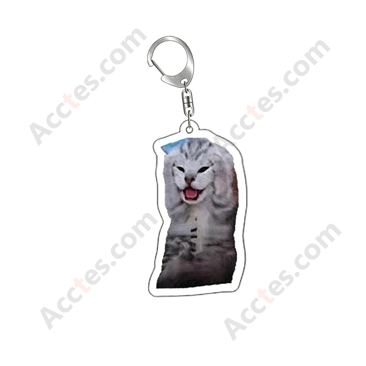 Irritated Expression 3D Cat Resin Car Keychain Pendant
