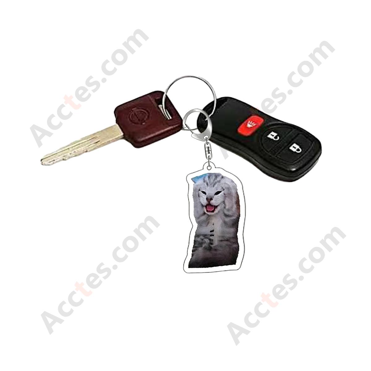 Irritated Expression 3D Cat Resin Car Keychain Pendant
