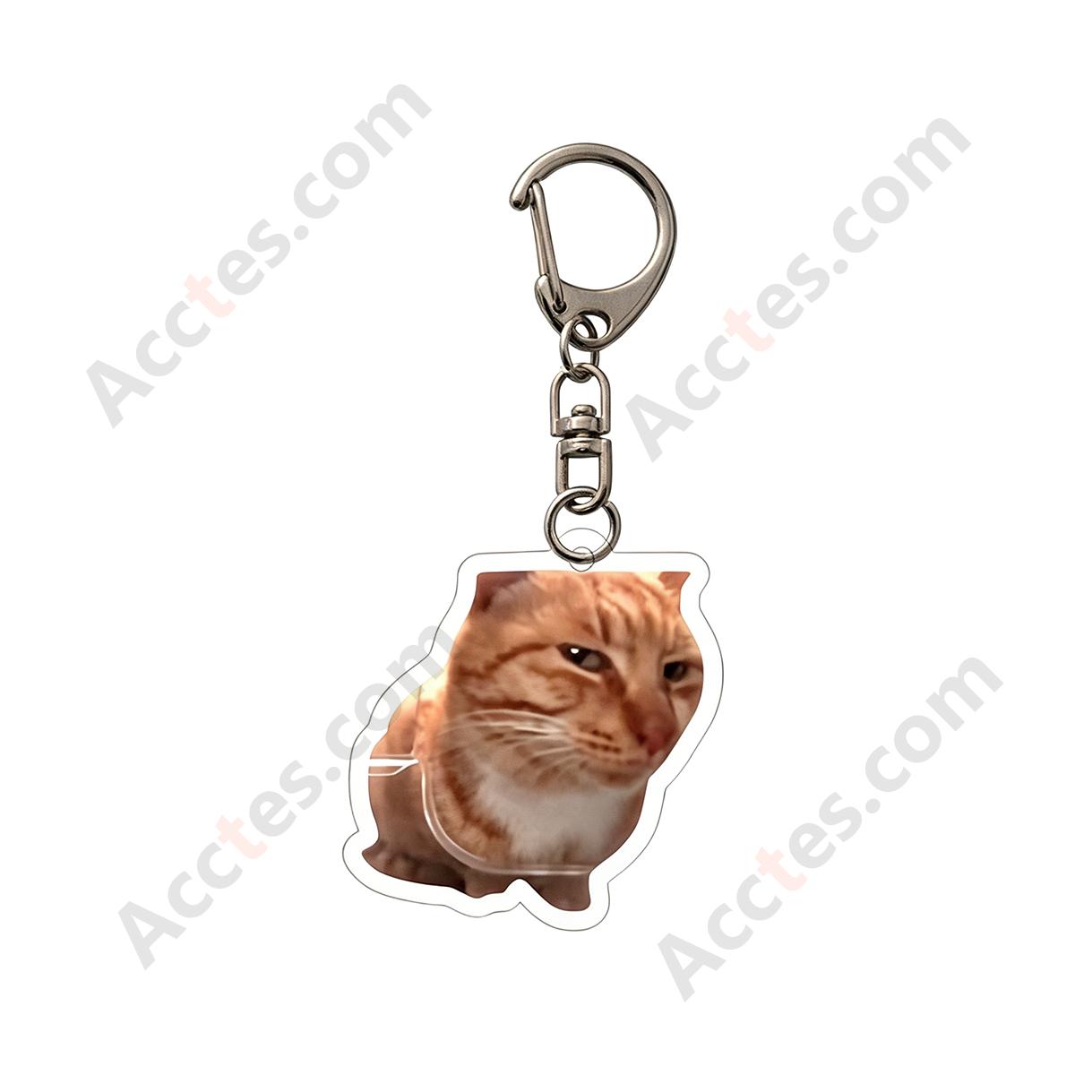 Eye-Roll Expression Orange Cat 3D Resin Car Keychain Pendant