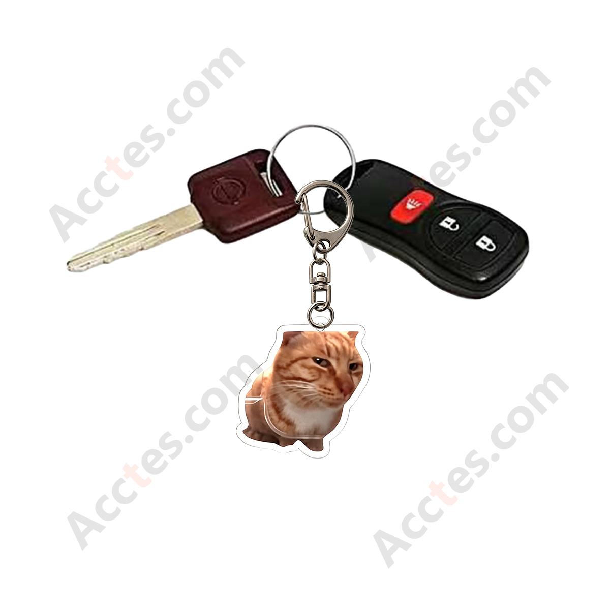 Eye-Roll Expression Orange Cat 3D Resin Car Keychain Pendant