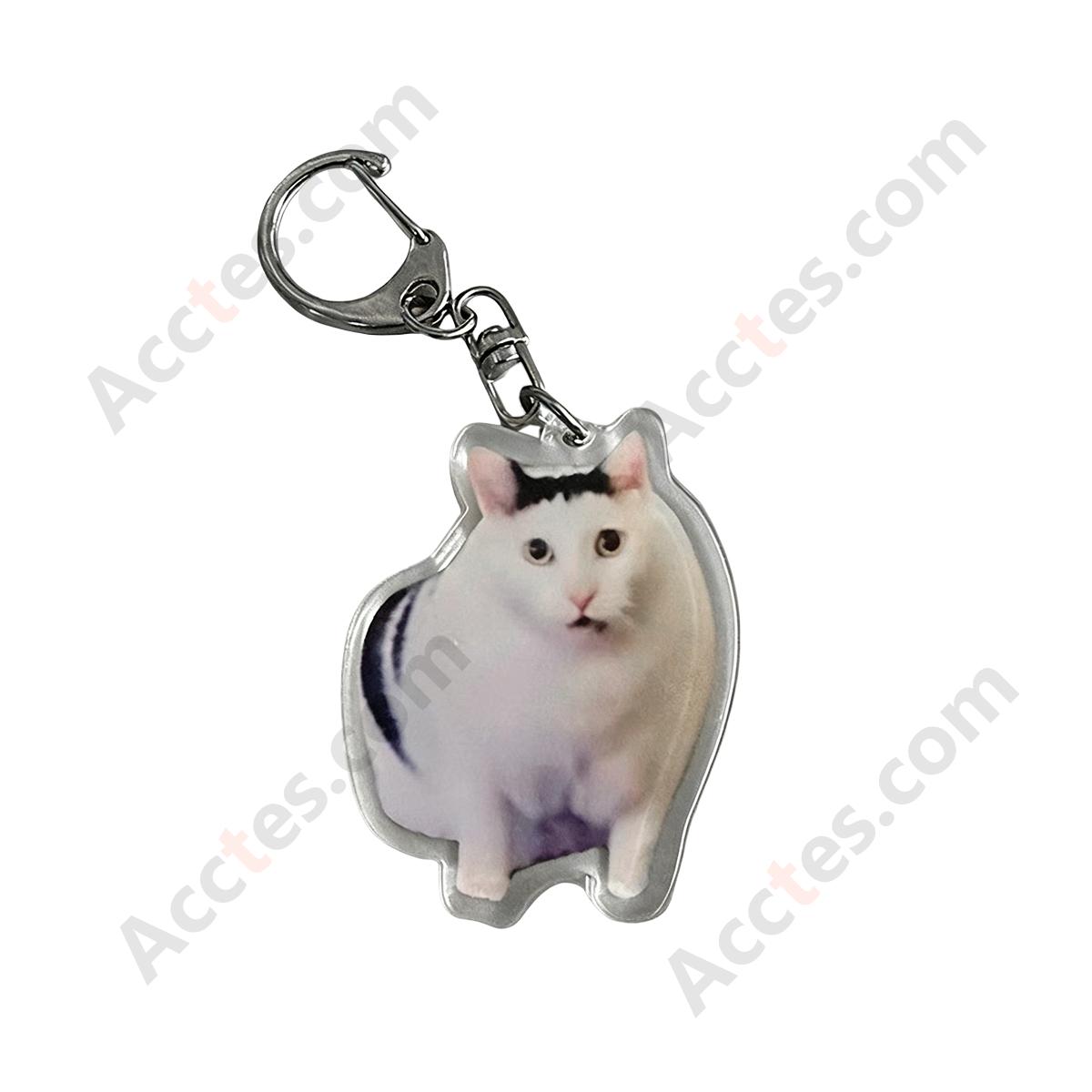 Surprised Expression White Cat 3D Resin Car Keychain Pendant