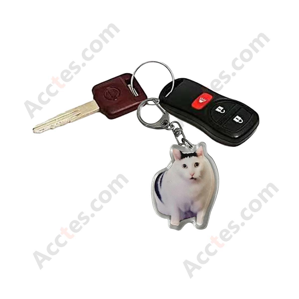Surprised Expression White Cat 3D Resin Car Keychain Pendant