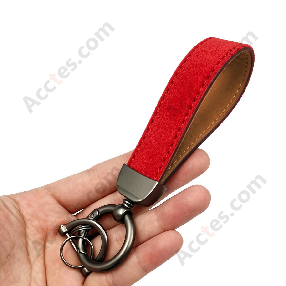 Red Premium Suede Keychain Lanyard with Gunmetal Hardware