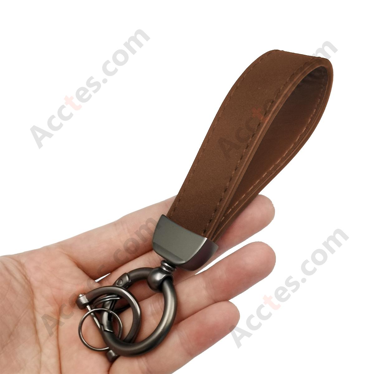 Brown Premium Suede Keychain Lanyard with Gunmetal Hardware