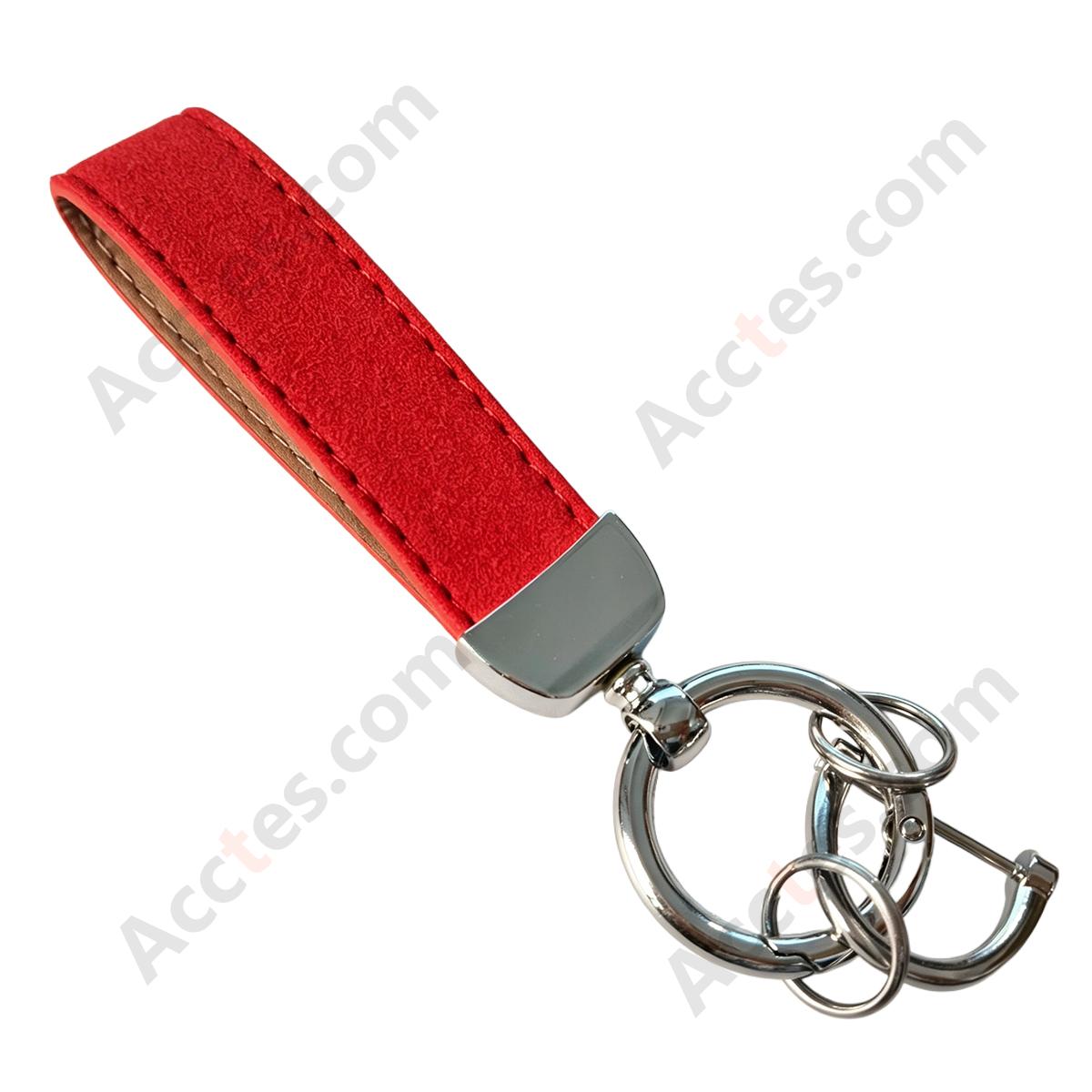 Red Premium Suede Keychain Lanyard with Silver Hardware