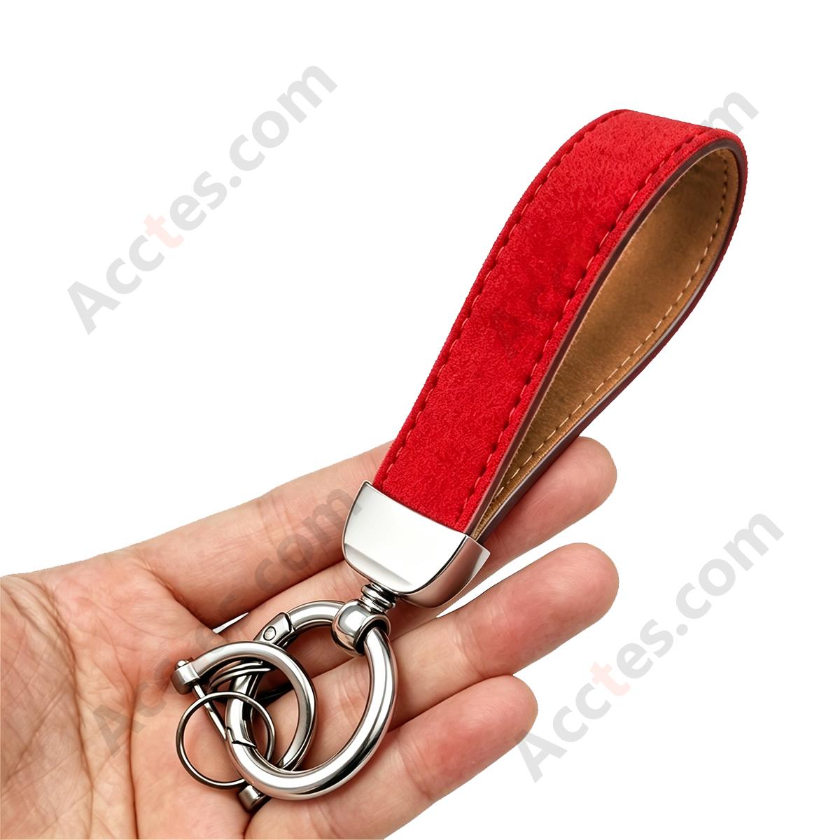 Red Premium Suede Keychain Lanyard with Silver Hardware