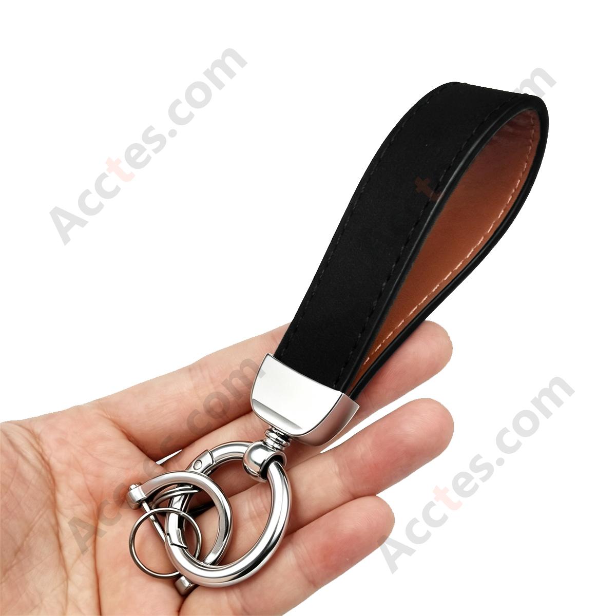Black Premium Suede Keychain Lanyard with Silver Hardware