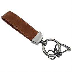 Brown Premium Suede Keychain Lanyard with Silver Hardware