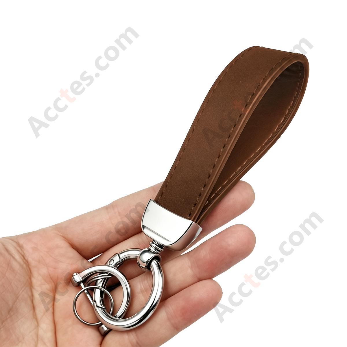 Brown Premium Suede Keychain Lanyard with Silver Hardware