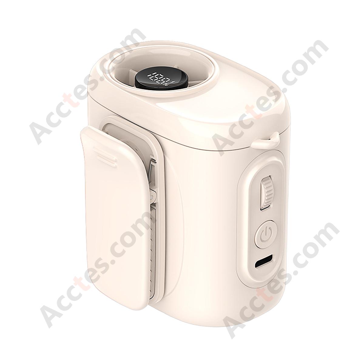 White USB Waist Clip Portable Mini Fan, 1800mAh Battery