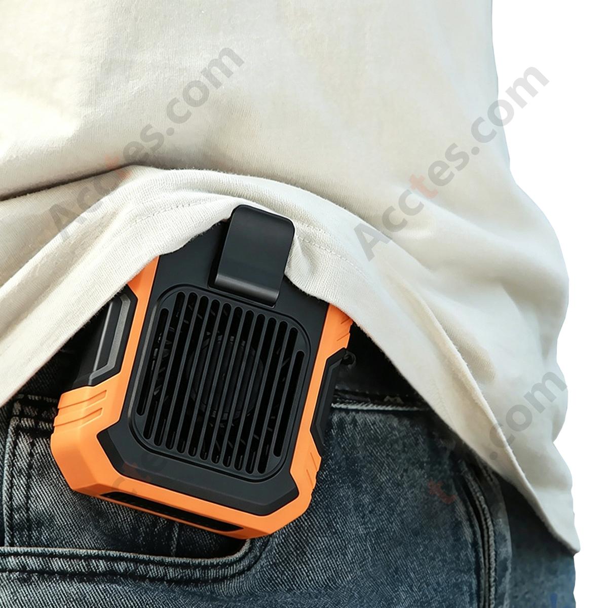 Orange USB Waist Clip Portable Mini Fan, 4000mAh Battery