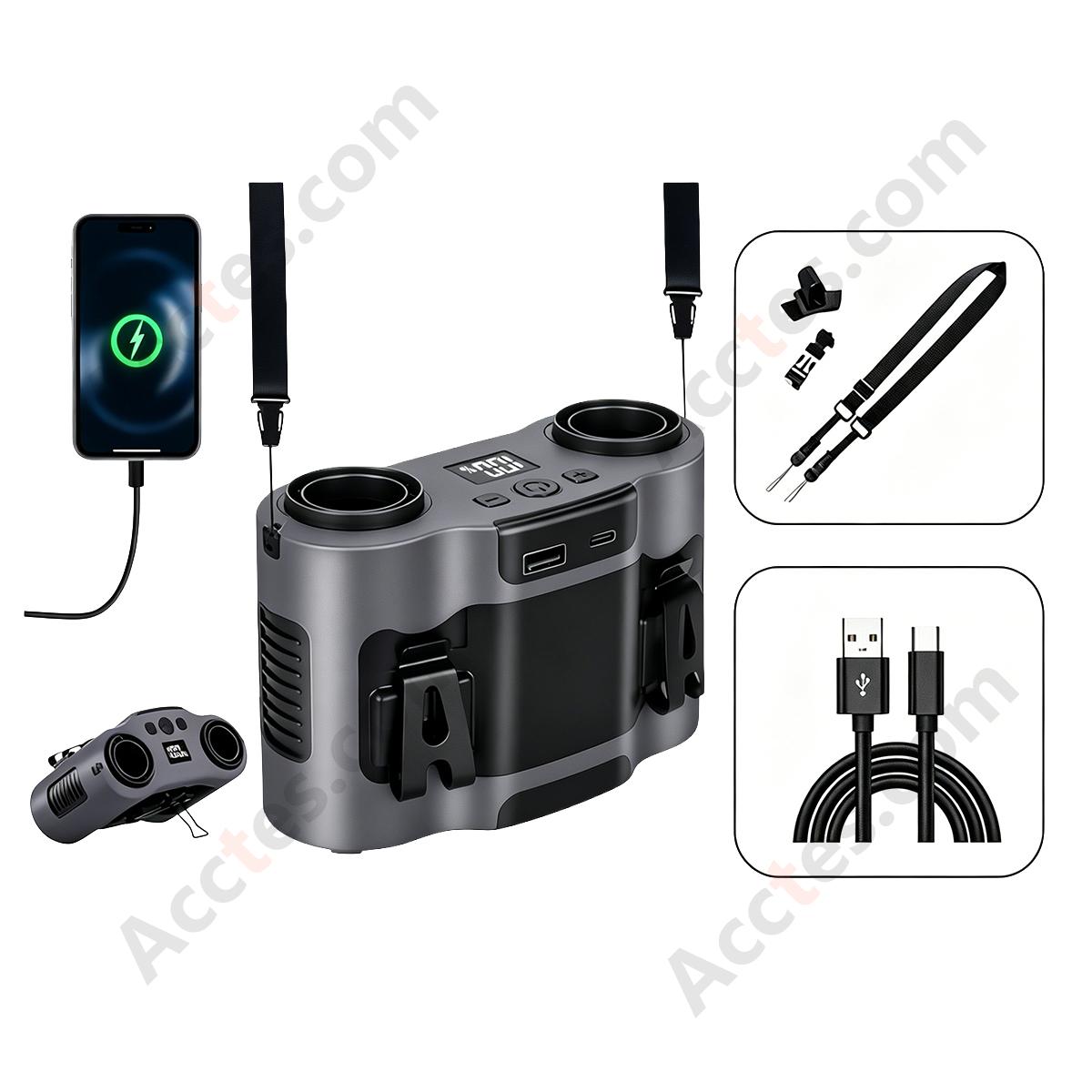 Type-C & USB Dual Port Waist Clip Portable Fan, 20000mAh Battery