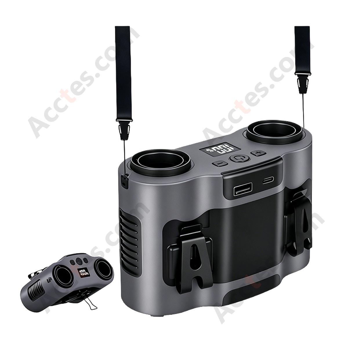 Type-C & USB Dual Port Waist Clip Portable Fan, 20000mAh Battery