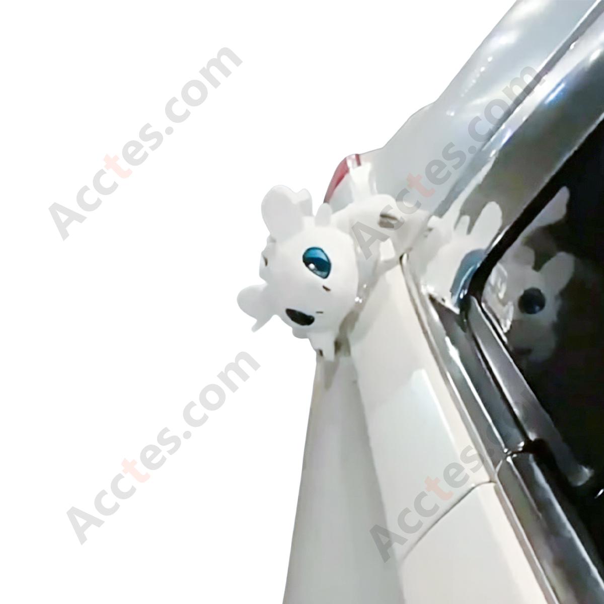 20cm White Cartoon Dragon Figurine Car Roof Ornament with Quick-Detach Base