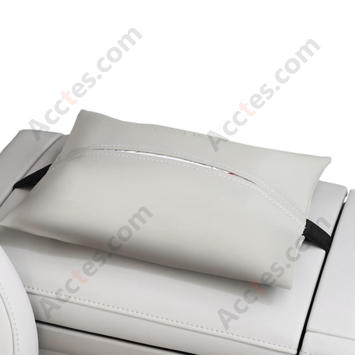 Cream Skin-Feel Car Tissue Pouch, Ivory White
