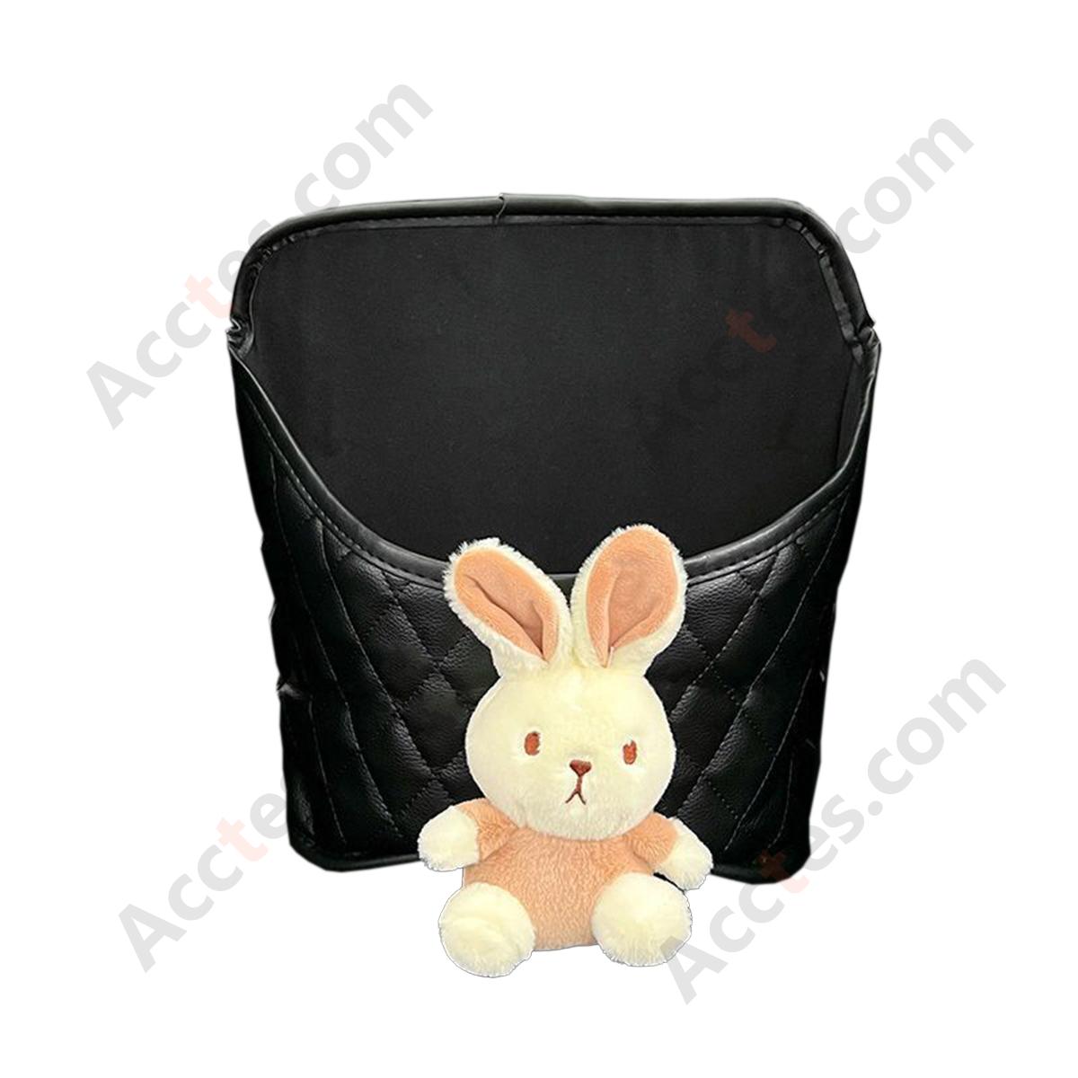 Car Middle Seat Hanging Storage Organizer Bag, Milk Tea Bunny Pattern, Black Base