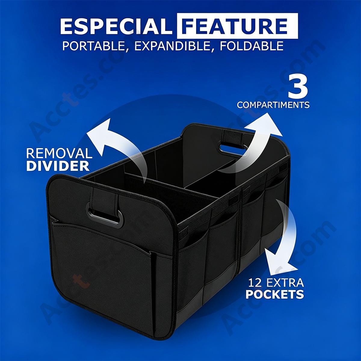 Large Capacity Foldable Oxford Cloth Car Trunk Storage Box, Black