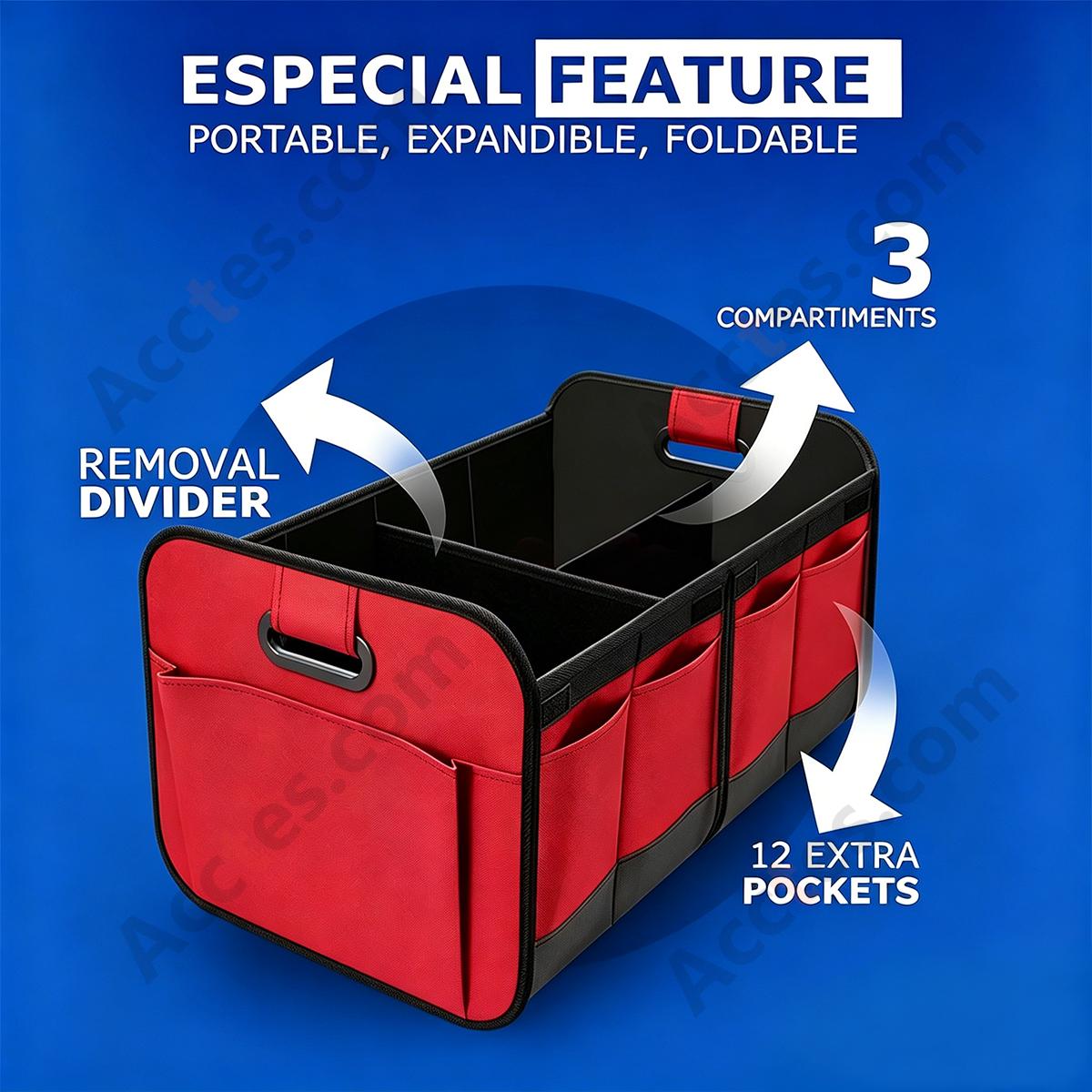 Large Capacity Foldable Oxford Cloth Car Trunk Storage Box, Red